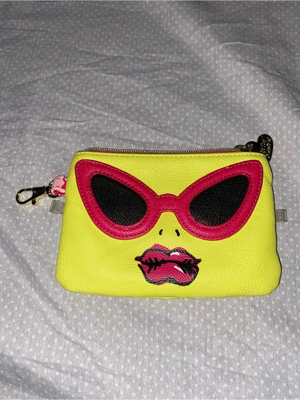 Bright Yellow Coin Purse with Pink Sunglasses Appliqué